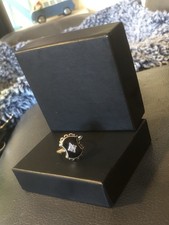 Black Onyx Shield Ring 10K Yellow Gold W Diamond Accent picture