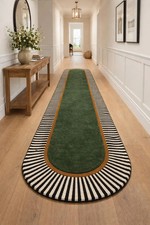 Hand-Tufted Modern Runner Carpet with Green Center & Striped Border picture