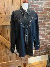 Scully Retro Western Shirt Unisex Medium Black Cream Diamond Snap Long Sleeve picture