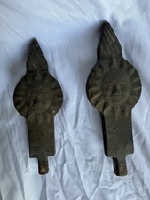 Pair of Antique Cast Iron Sun Face Celestial Fireplace Andiron Inserts - 8x3 picture