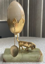 Vintage Italian Brass Ox Bull Figurine Onyx Marble Egg Cup Holder Spoon Paperwei picture