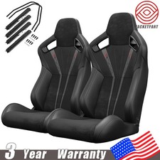 Pair of Reclinable Racing Seats PVC Leather Carbon Look for Chevy w/ Dual-Slider picture