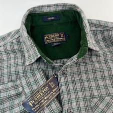Pendleton Oliver Shirt Mens M Grey Green Plaid Wool Corduroy Collar NWT picture
