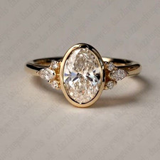 2.55Ctw Oval Cut Moissanite Cluster Set Engagement Ring In Solid 14K Yellow Gold picture