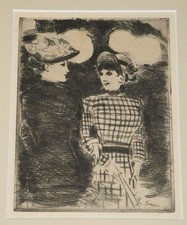 Jean Louis Forain - Signed Engraving in the Board - Two Women in Bullier picture