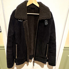 ALLSAINTS Men’s L Black/Gray Moto Jacket Full Shearling Lined picture