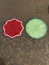 VTG Set 2 Handmade Crocheted Cotton Pot Holders 6