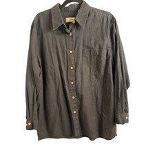 Vintage L.L. Bean Shirt Womens L Black 100% Cotton Hong Kong 90's Button Up picture