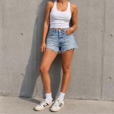 Abercrombie & Fitch Vintage Cutoff Denim Shorts Light Wash Blue 8R picture