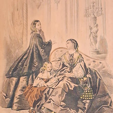 Antique 1858 French Fashion Print – Petit Courrier des Dames No. 2375 picture