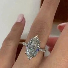 3.0CT Marquise Cut Lab Created Diamond Engagement Ring 14K White Gold Plated picture