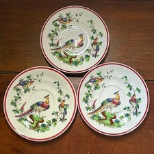 Vtg Copeland Spode Chelsea Birds Saucers- Red Line Set of Three England #47784 picture