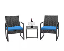 TOZEY 3-PIECE PATIO SETS STEEL OUTDOOR WICKER PATIO FURNITURE SETS - BLACK/BLUE picture