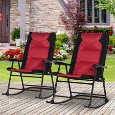 2PC Oversized Folding Rocking Camping Chairs, Portable Outdoor Rockers, Red picture
