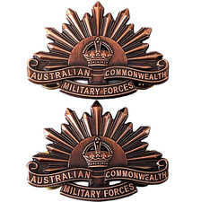 WW1 - WW2 Australian Army rising brown sun collar badges replica AIF ANZAC type picture