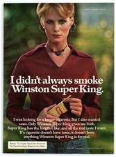 1976 Winston Super King Print Ad, Beautiful Serious Stare Blond Woman Smoker picture