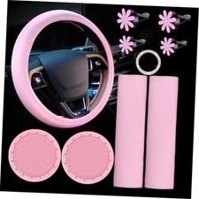 10 Pcs Steering Wheel Cover Set for Women 14.5-15 Inch, Pink picture