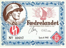 Currency Denmark 1942 WW2 Danish Legion Feldpost 5K War Era Uncirculated picture
