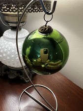 Authentic German Kugel Christmas Ornament green 3” Inch Witches Ball  picture
