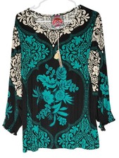 Johnny Was The Janie Favorite Smocked Sleeve Tee - Delphini Size XL NWT picture