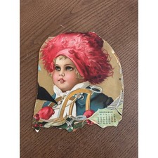 Antique 1904 Grand Union Tea Co Calendar Lithograph Ephemera Child Red Hat Art picture