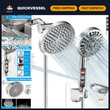Dual Rain Shower Head with Handheld Spray Combo - Chrome Finish, Adjustable Flow picture