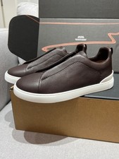ZEGNA MEN SIZE Triple Stitch Dark Brown leather Low top Casual Sneakers picture