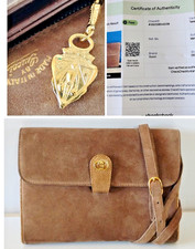 Vintage Gucci Shoulder Bag Clutch Brown Suede w/ Knight Bag Charm & Lizard Trim picture