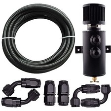 10AN Oil Catch Can Reservoir Tank 2 Port Dual Breather Filter Baffled+ 10FT Hose picture