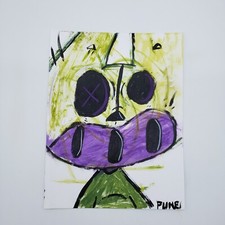 Rusty cat original neo expressionism painting on paper by New York artist PUKE  picture