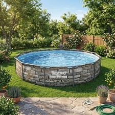 12x30 Stone Above Ground Pool Metal Frame Swimming Pool Set with Filter Pump picture
