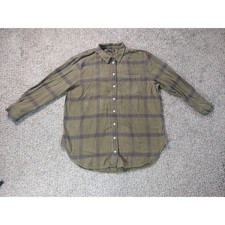 Madewell Flannel Button Down Shirt XL Olive Green Women Plaid Long Sleeve Cotton picture