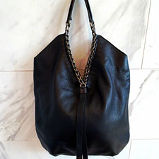 Furla Black Pebbled Leather Crescent Shoulder Bag Chain Strap Magnetic Silver picture