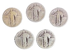 Set Of 5 Standing Liberty Quarters 1925-1929 P 90% Silver picture