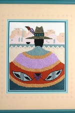 Vtg Southwest Handmade Embroidered Art of Zuni Man, Framed & Matted picture