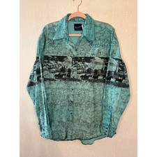 Vintage Wrangler Western Shirt Turquoise Eagle Horses Cowboy Snap Long Sleeve picture