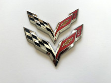 Pair Fits 2014-2019 Corvette C7 Emblem Cross Flags Badge 3D Logo (Chrome) picture