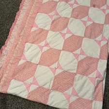 Antique vintage Pink Eight quilt or sewn blanket  lace trim  picture