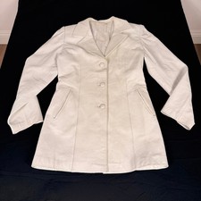 Vintage White Genuine Leather Fitted Trench Coat Jacket Women’s XS Small picture