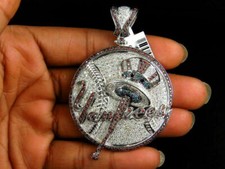 10K White Gold Over New York Yankees MLB Baseball Diamond Pendant 6.38 ct picture