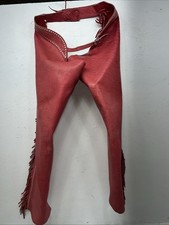 NOS Red Chap-Parel Show Chaps With Fringe Adjustable Waist 38” I-74 picture