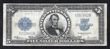 FR. 282 1923 $5 FIVE DOLLARS “PORTHOLE” SILVER CERTIFICATE NOTE VERY FINE+ picture