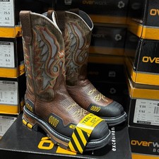 MENS STEEL TOE WORK BOOTS WITH SQUARE TOE WESTERN RANCH HEAVY DUTY CAFE BOTAS picture