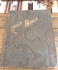1886 Antique Holy Bible National Publishing Co Illustrated Embossed 13x10x2 picture
