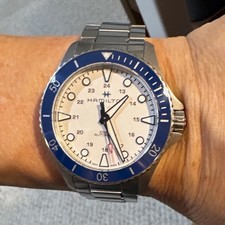 Hamilton Khaki Navy Scuba Auto Diver 300m 43mm Blue Ceramic Bezel White Dial picture