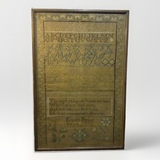 Antique 1832 Elizabeth Shades Needlework Alphabet English Sampler Framed 15”x23” picture