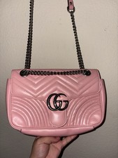 Gucci GG Logo Pink Quilted Flap Shoulder Bag Small Chain Adjustable Strap picture