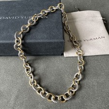 David Yurman Two‑Tone Large Oval Link Necklace 925 Silver 18K Gold Chain 19in picture
