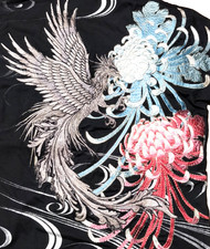 Karakuri Tamashii IKI Japanese Phoenix Houou Embroidered Polo Shirt Black Men M picture