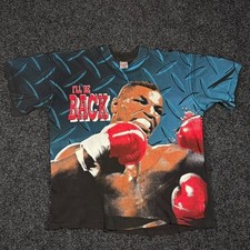Vintage 1990s Mike Tyson I'll Be Back AOP Rap Tee T-Shirt XL Q-Tees Rare Boxing picture
